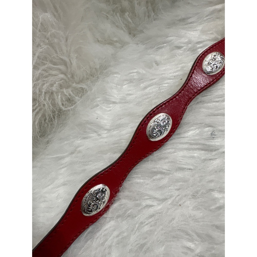 Silver Creek Classics Red Leather Western Belt Silver Floral Conchos Scalloped - Picture 4 of 10